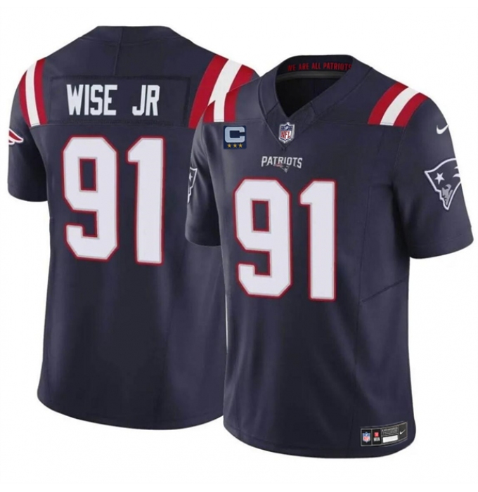 Men's New England Patriots #91 Deatrich Wise Jr Navy F.U.S.E. With 3-Star C Vapor Limited Stitched Football Jersey