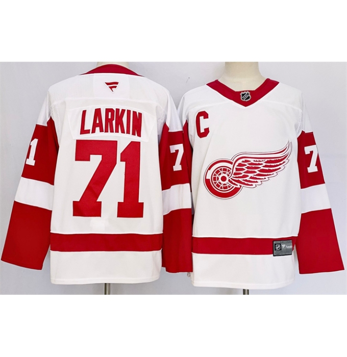 Men's Detroit Red Wings #71 Dylan Larkin White 2024-25 Stitched Jersey