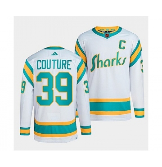 Men's San Jose Sharks #39 Logan Couture White 2022 Reverse Retro Stitched Jersey