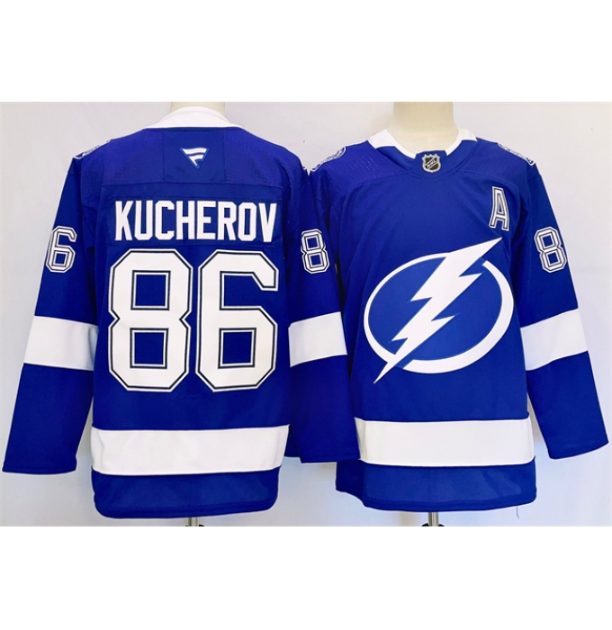 Men's Tampa Bay Lightning #86 Nikita Kucherov 2024-25 Blue Stitched Jersey