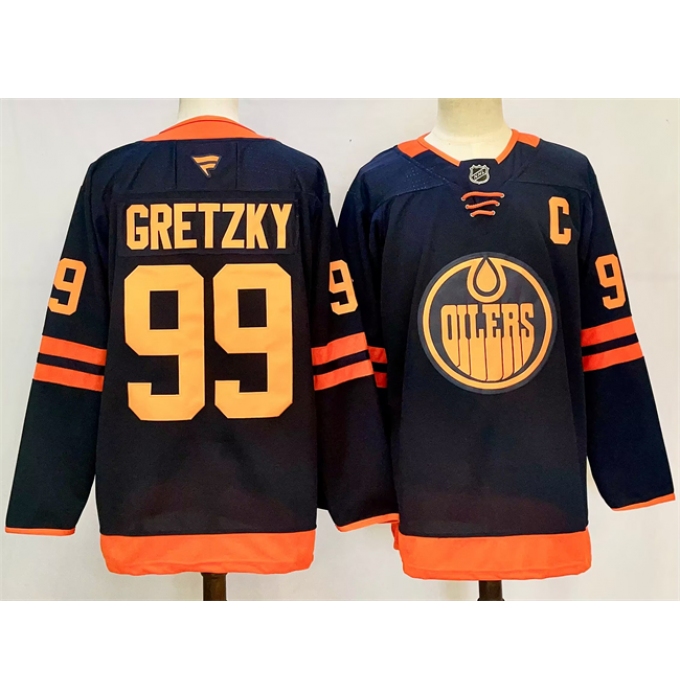 Men's Edmonton Oilers #99 Wayne Gretzky Navy 2024-25 C Stitched Jersey