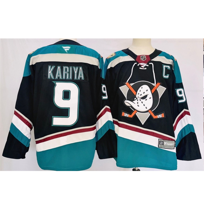 Men's Anaheim Ducks #9 Paul Kariya Black Teal 2024-25 Stitched Jersey