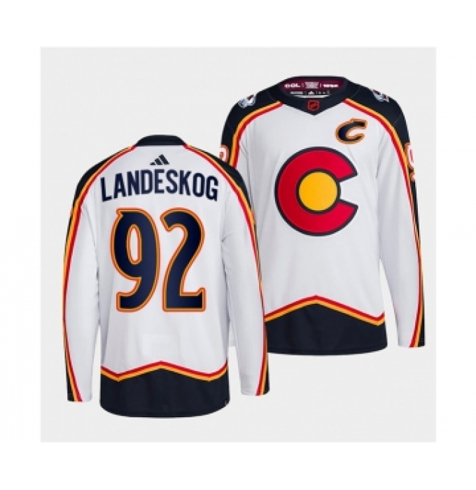 Men's Colorado Avalanche #92 Gabriel Landeskog White 2022-23 Reverse Retro Stitched Jersey