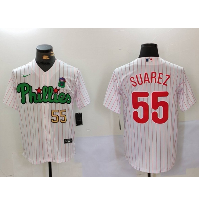 Men's Philadelphia Phillies #55 Ranger Suárez White Green Cool Base Stitched Jerseys