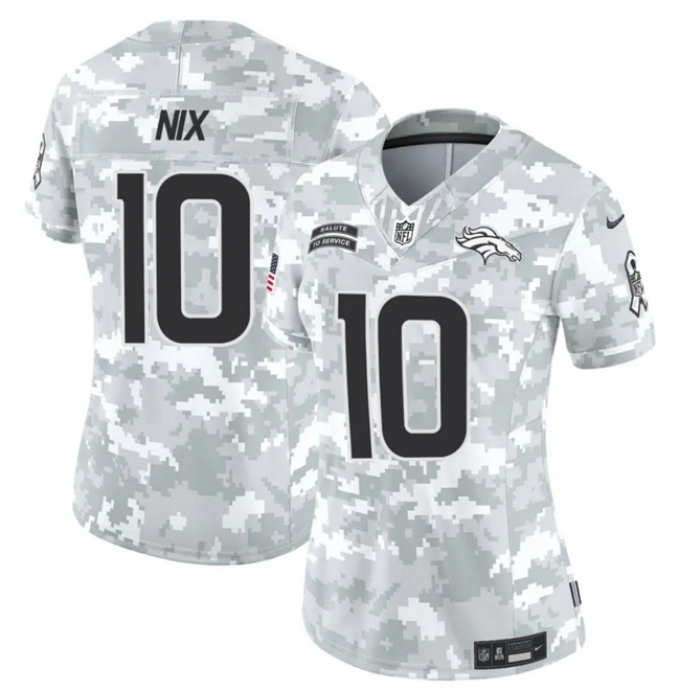 Women's Denver Broncos #10 Bo Nix 2024 F.U.S.E Arctic Camo Salute To Service Limited Stitched Jersey(Run Small)