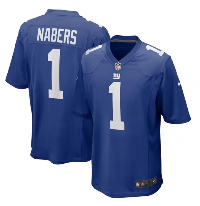 Men's New York Giants #1 Malik Nabers Royal 2024 First Round Pick Football Stitched Game Jersey