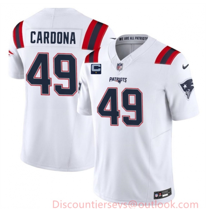 Men's New England Patriots #49 Joe Cardona White F.U.S.E. With 1-Star C Vapor Limited Stitched Football Jersey