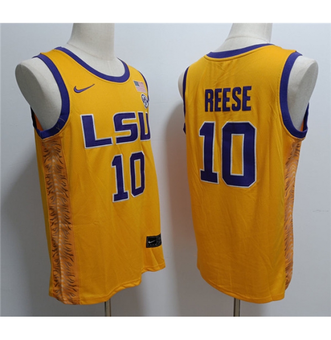 Men's LSU Tigers #10 Angel Reese Yellow Stitched Jersey