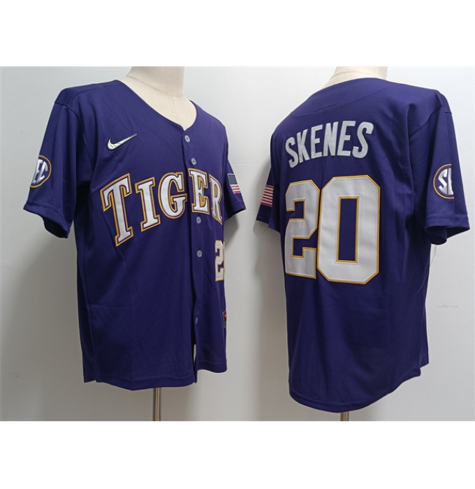 Men's LSU Tigers #20 Paul Skenes Purple Stitched Baseball Jersey