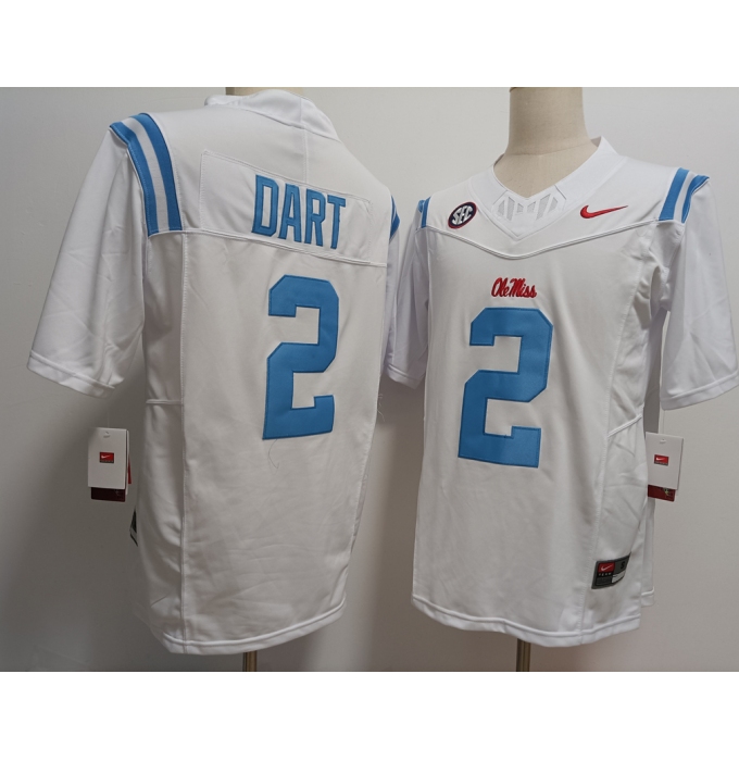 Men's Ole Miss Rebels #2 Jaxson Dart White 2024 F.U.S.E Stitched Jersey