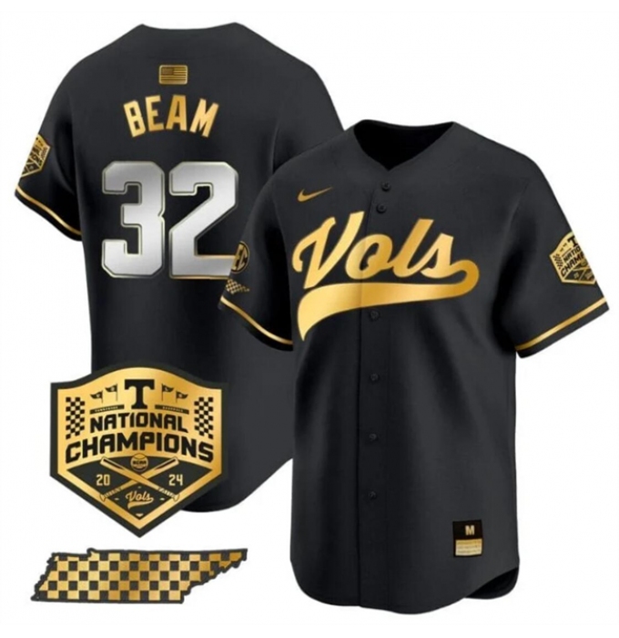 Men's Tennessee Volunteers #32 Drew Beam Black Gold 2024 Champions Vapor Limited Stitched Jersey