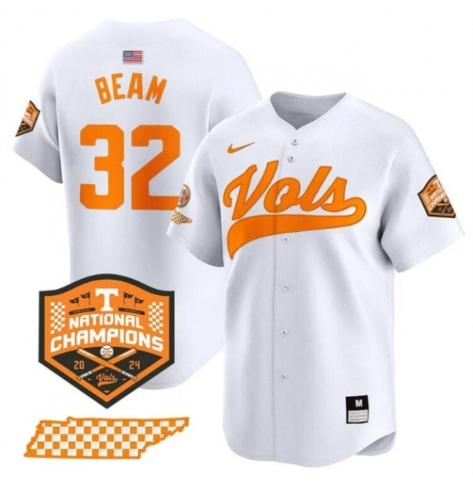 Men's Tennessee Volunteers #32 Drew Beam White 2024 Champions Vapor Limited Stitched Jersey