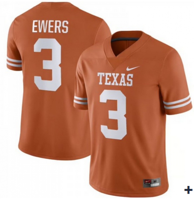 Men's Texas Longhorns #3 Quinn Ewers Orange Stitched Jersey