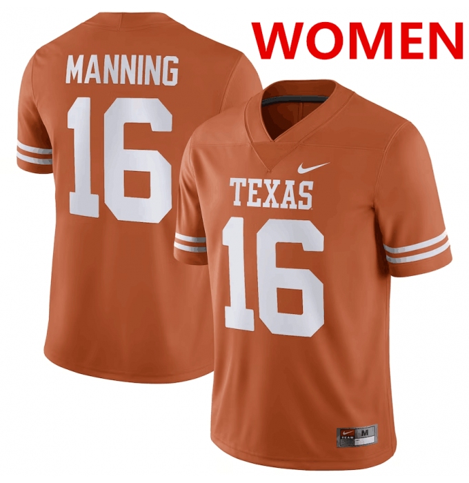 Women's Texas Longhorns #16 Arch Manning Orange Stitched Jersey