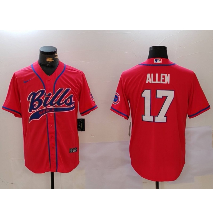 Men's Buffalo Bills #17 Josh Allen Red Cool Base Stitched Baseball Jersey