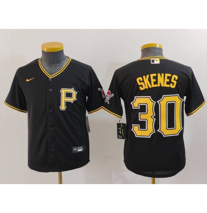 Youth Pittsburgh Pirates #30 Paul Skenes Black Stitched Cool Base Nike Jersey