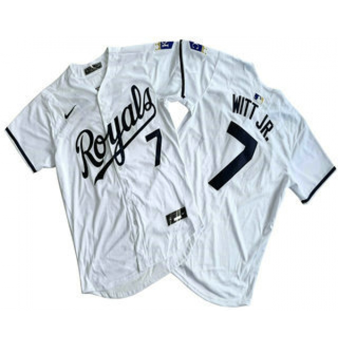 Men's Kansas City Royals #7 Bobby Witt Jr Number White Black Name Limited Stitched Jersey