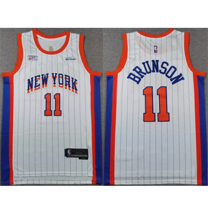 Men's New Yok Knicks #11 Jalen Brunson White 2024-25 City Edition Stitched Basketball Jersey