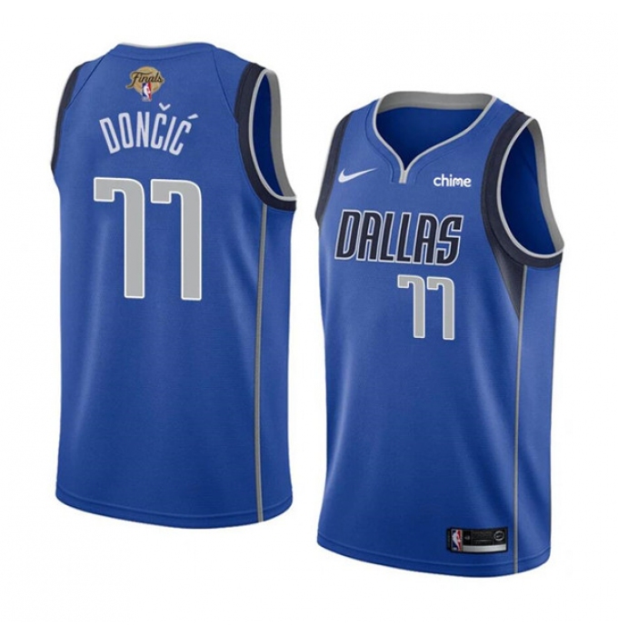 Men's Dallas Mavericks #77 Luka Doncic Blue 2024 Finals Icon Edition Stitched Basketball Jersey