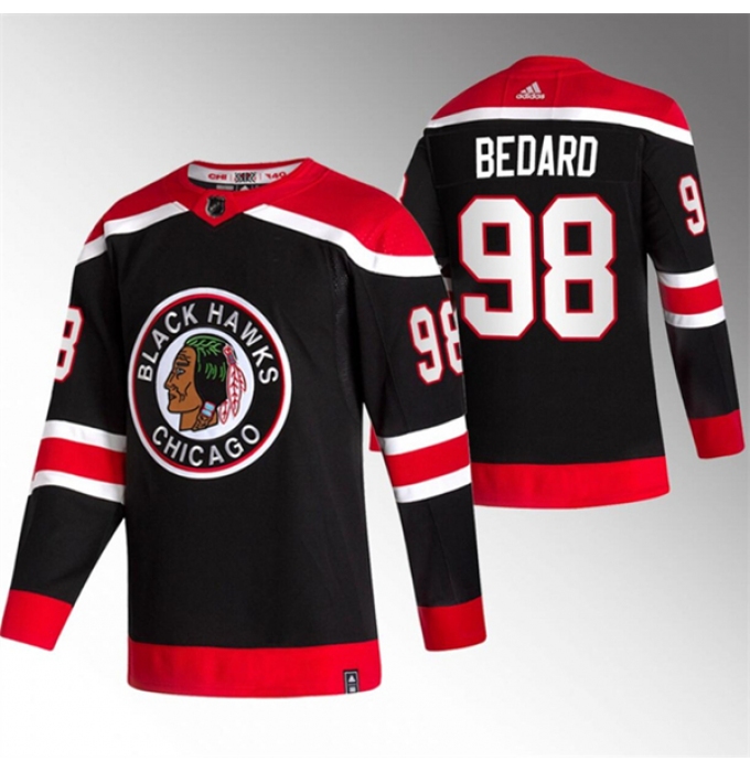 Men's Chicago Blackhawks #98 Connor Bedard Black Stitched Hockey Jersey