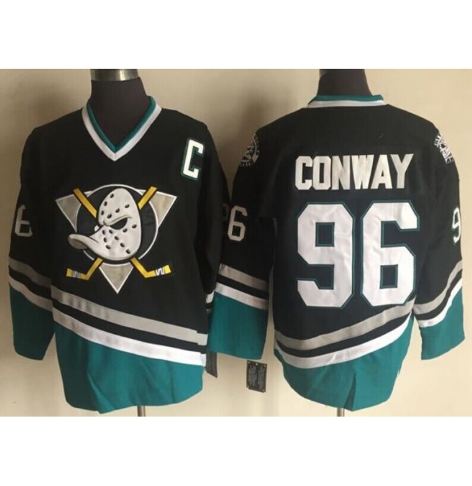 Men's Anaheim Ducks #96 Charlie Conway Mighty Ducks Movie Black Green Ice Hockey Jerseys