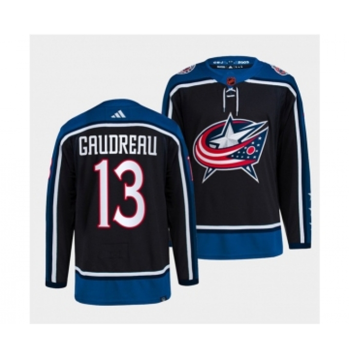 Men's Columbus Blue Jackets #13 Johnny Gaudreau Navy 2022 Reverse Retro Stitched Jersey