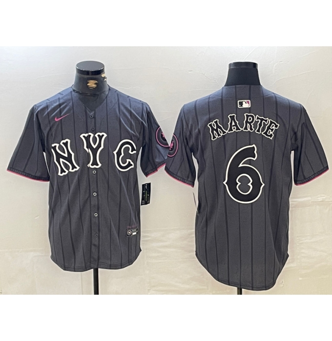 Men's New York Mets #6 Starling Marte Gray 2024 City Connect Cool Base Stitched Jersey