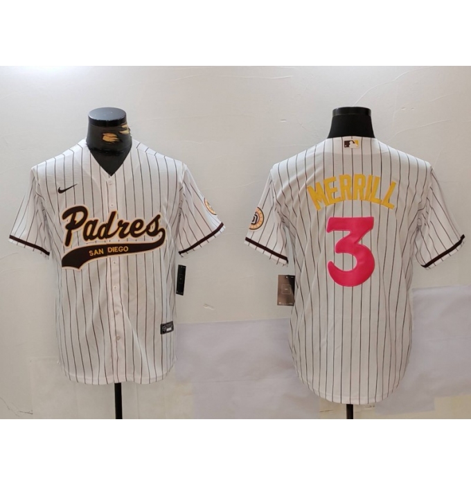 Men's San Diego Padres #3 Jackson Merrill white Cool Base Stitched Baseball Jersey