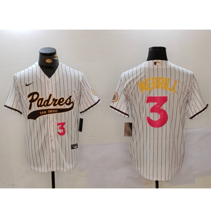 Men's San Diego Padres #3 Jackson Merrill white Cool Base Stitched Baseball Jerseys