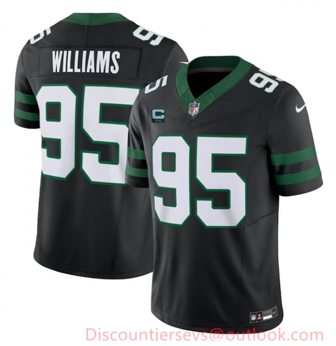 Men's New York Jets #95 Quinnen Williams Black 2024 F.U.S.E. With 2-Star C Vapor Limited Stitched Jersey