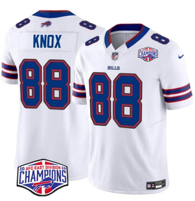 Men's Buffalo Bills #88 Dawson Knox White F.U.S.E. 2024 AFC East Division Champions Vapor Limited Stitched Football Jersey