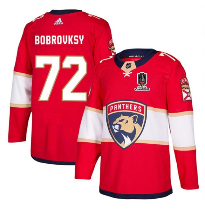 Men's Florida Panthers #72 Sergei Bobrovsky Red Home 2024 Stanley Cup Champions Stitched Jersey