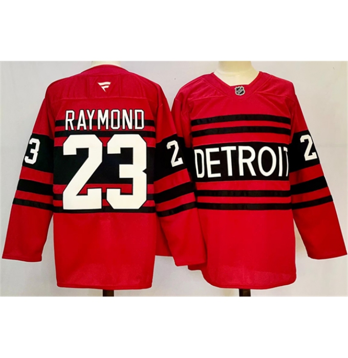 Men's Detroit Red Wings #23 Lucas Raymond Red 2024-25 Reverse Retro Stitched Jersey