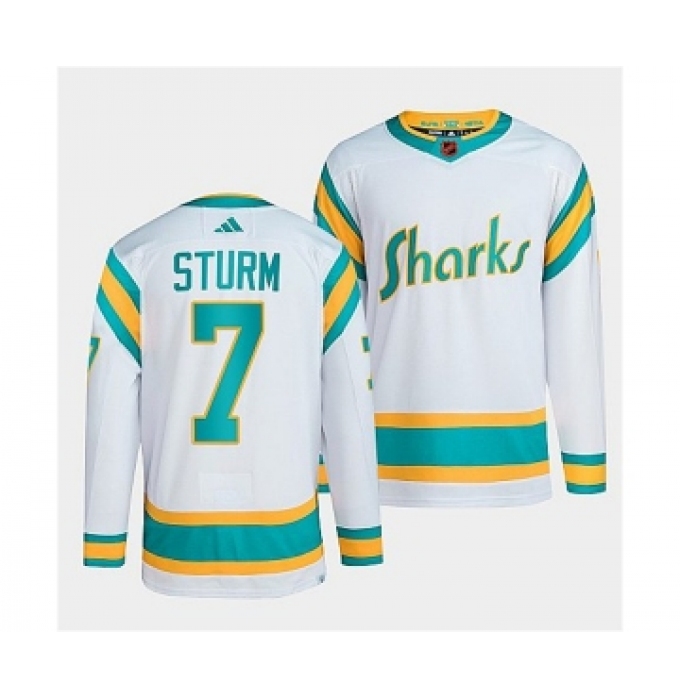 Men's San Jose Sharks #7 Nico Sturm White 2022 Reverse Retro Stitched Jersey