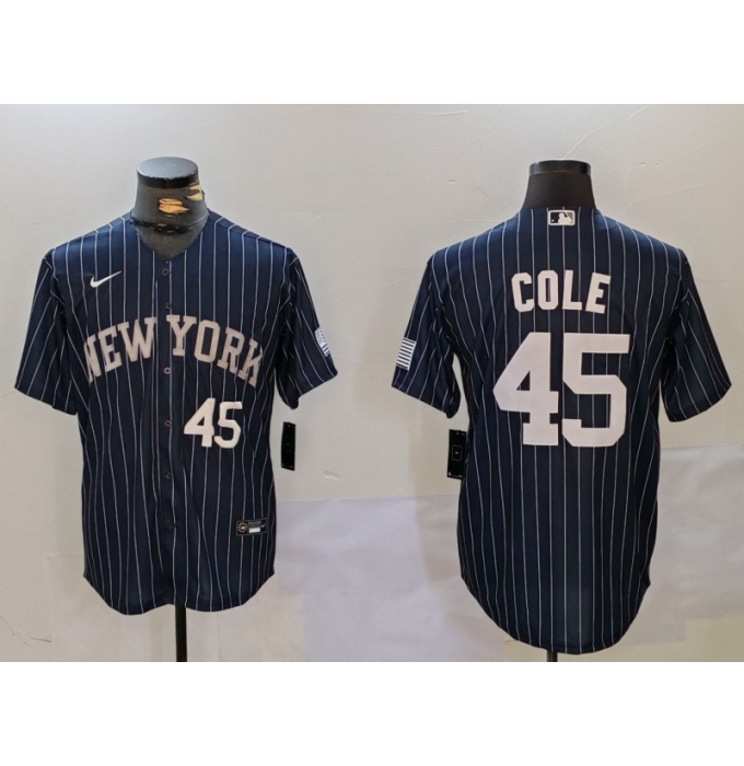 Men's New York Yankees #45 Gerrit Cole Navy Pinstripe Fashion Cool Base Jerseys