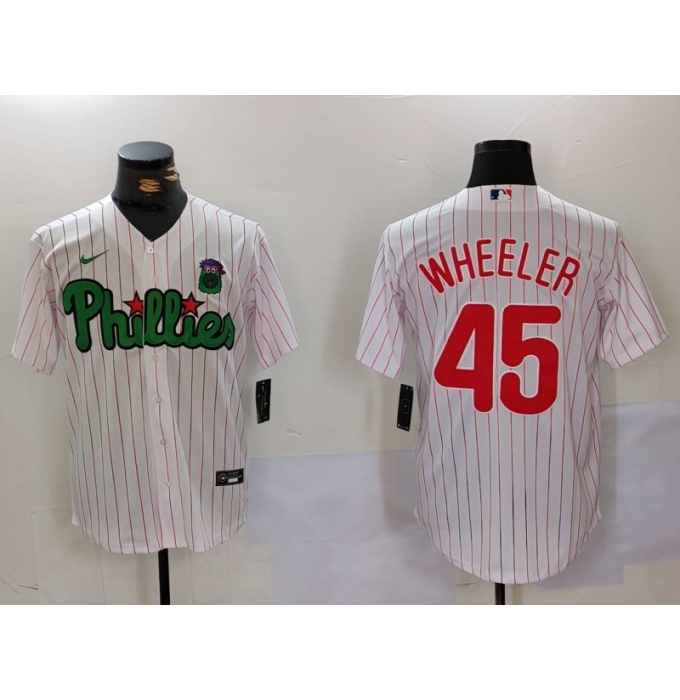 Men's Philadelphia Phillies #45 Zack Wheeler White Green Cool Base Stitched Jersey