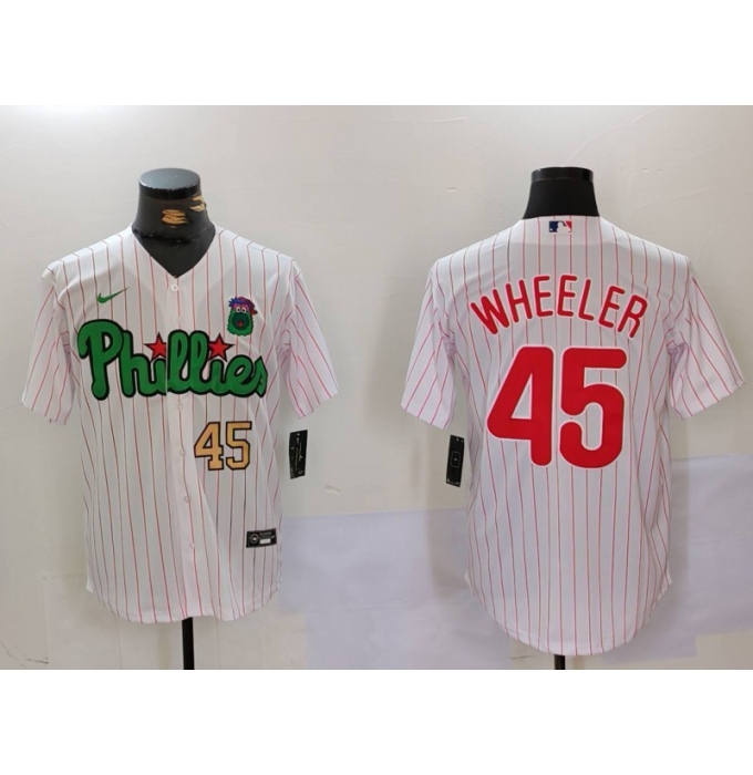 Men's Philadelphia Phillies #45 Zack Wheeler White Green Cool Base Stitched Jerseys