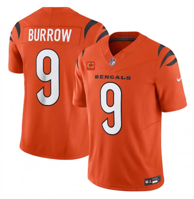 Men's Cincinnati Bengals #9 Joe Burrow Orange 2024 F.U.S.E With 4-star C Vapor Untouchable Limited Football Stitched Jersey