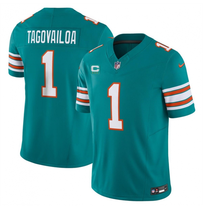 Men's Miami Dolphins #1 Tua Tagovailoa Aqua 2023 F.U.S.E Alternate With 3-Star C Vapor Limited Stitched Football Jersey