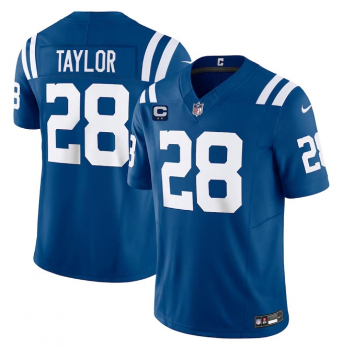 Men's Indianapolis Colts #28 Jonathan Taylor Blue 2024 F.U.S.E. With 2-Star C Vapor Limited Stitched Football Jersey