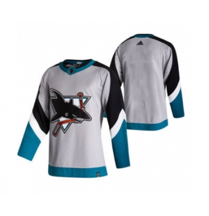 Men's San Jose Sharks Blank Grey 2020-21 Reverse Retro Alternate Hockey Jersey