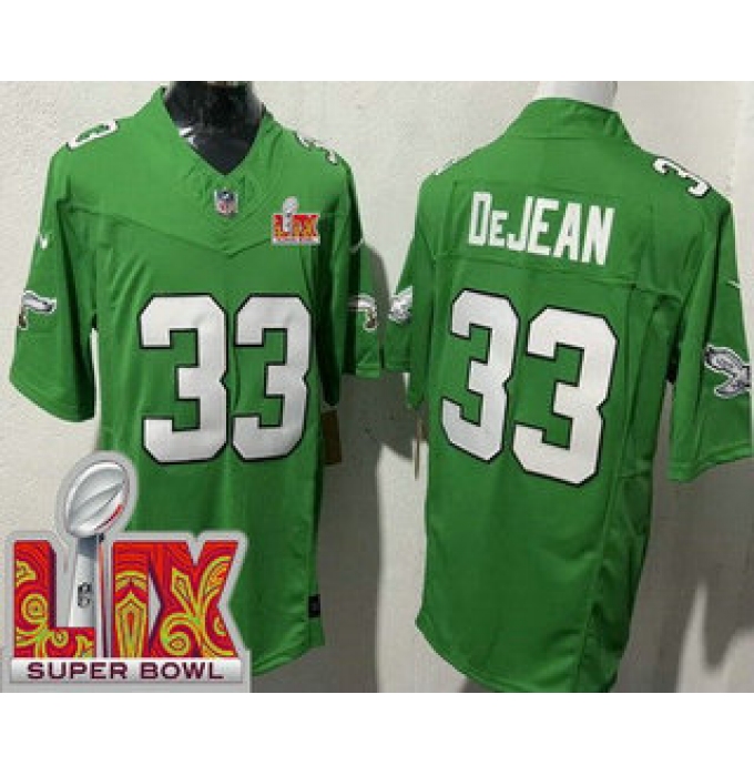 Men's Philadelphia Eagles #33 Cooper DeJean Limited Kelly Green Super Bowl LIX FUSE Vapor Jersey