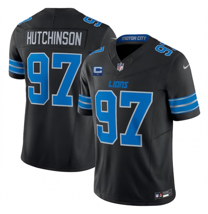 Men's Detroit Lions #97 Aidan Hutchinson Black 2024 F.U.S.E. With 1-Star C 2nd Alternate Vapor Limited Stitched Jersey