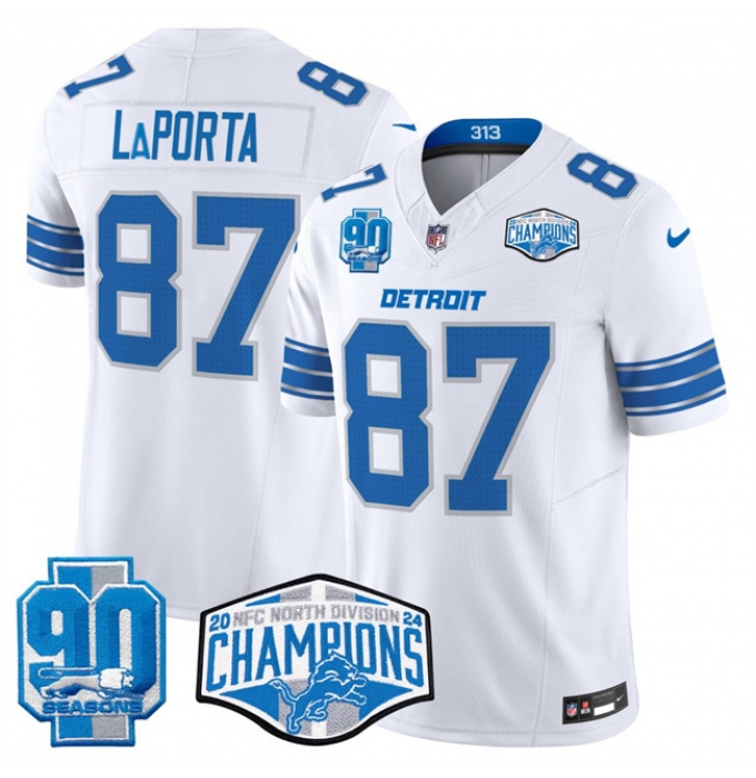 Men's Detroit Lions #97 Aidan Hutchinson Blue 2024 NFC North Champions 90th Anniversary F.U.S.E. Vapor Limited Stitched Jersey