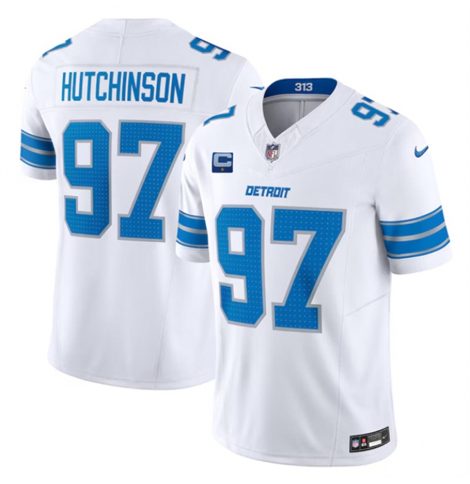 Men's Detroit Lions #97 Aidan Hutchinson White 2024 F.U.S.E. With 1-Star C Vapor Untouchable Limited Stitched Jersey