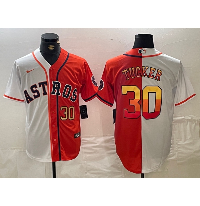 Men's Houston Astros #30 Kyle Tucker White Orange Split Stitched Baseball Jerseys