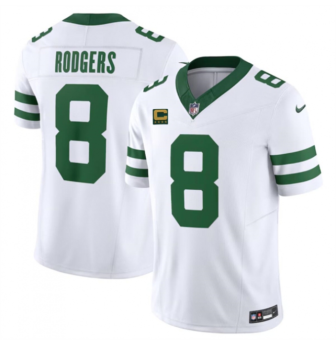 Men's New York Jets #8 Aaron Rodgers White 2023 F.U.S.E. With 4-Star C Vapor Limited Throwback Stitched Football Jersey