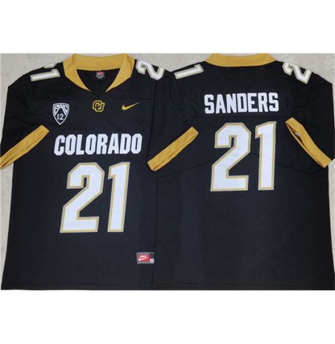 Men's Colorado Buffaloes #21 Shilo Sanders Black 2023 With PAC-12 Patch Stitched Football Jersey