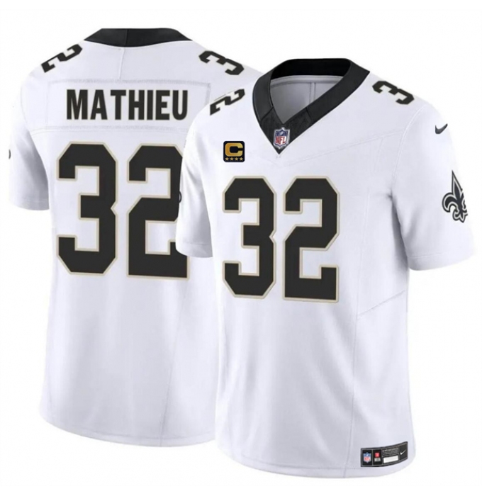 Men's New Orleans Saints #32 Tyrann Mathieu White 2024 F.U.S.E With 4-Star C Vapor Limited Stitched Football Jersey