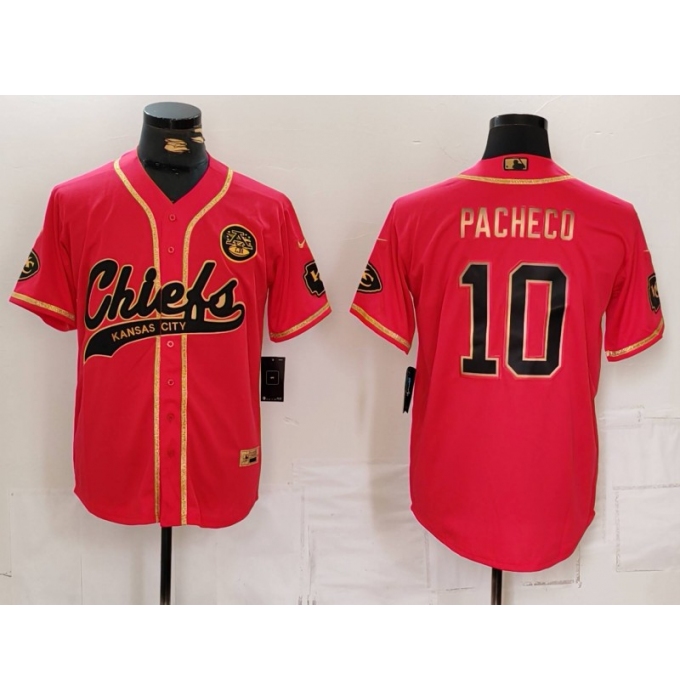 Men's Kansas City Chiefs #10 Isiah Pacheco Red Gold Cool Base Stitched Baseball Jersey